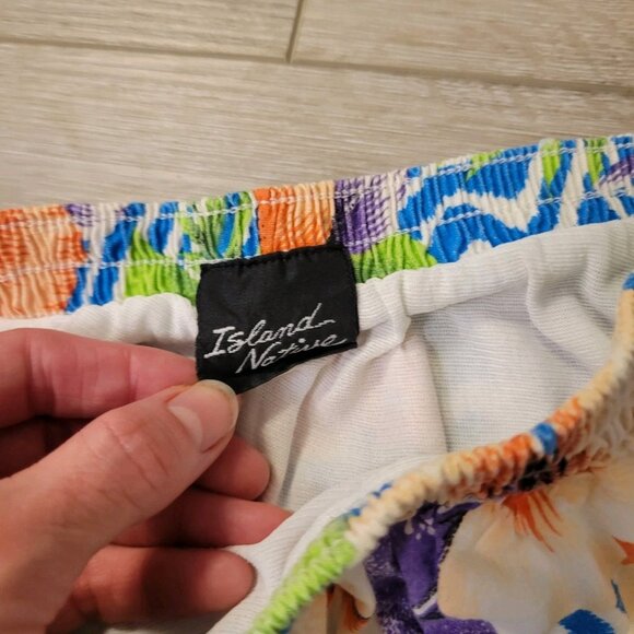 Vtg 80's Island Native Tropical Swim trunks Purple Blue Green Sz READ - Picture 3 of 5